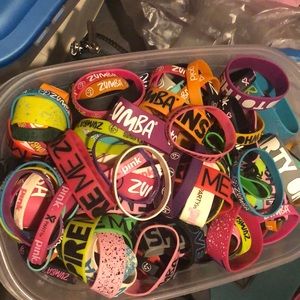 HUGE LOT ZUMBA RUBBER BRACELETS THICK SKINNY DESIGNS GOING BACK 12 + YEARS WOW!!